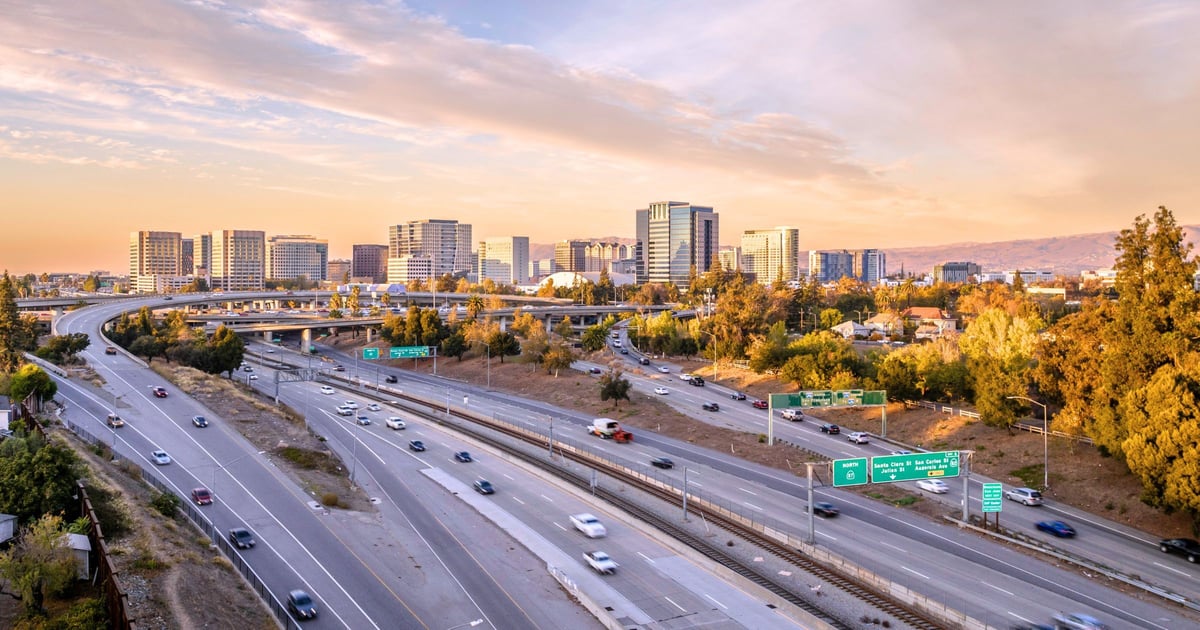 Aerial view of San Jose freeway